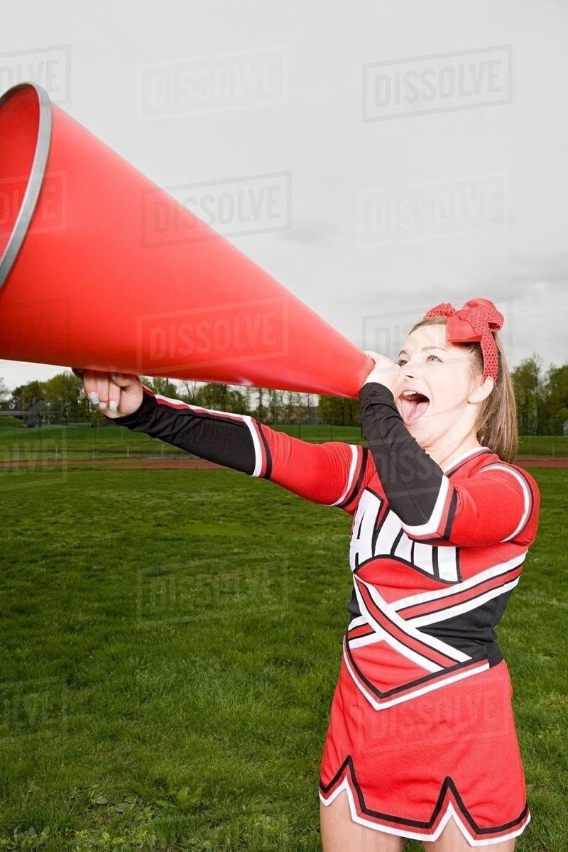 Cheerleading Uniform Megaphones Cheerleader With Megaphone Royalty
