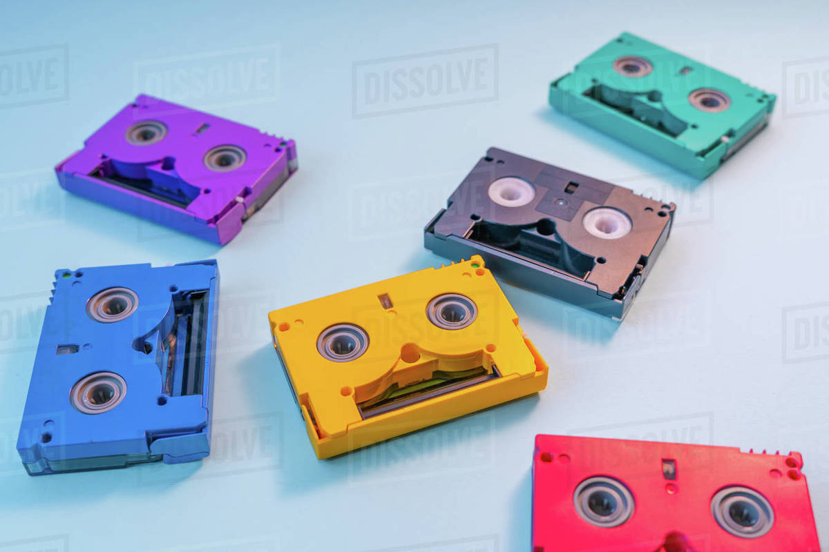 Minidv Video Cassettes tapes Plastic Pink, yellow and blue. Intense