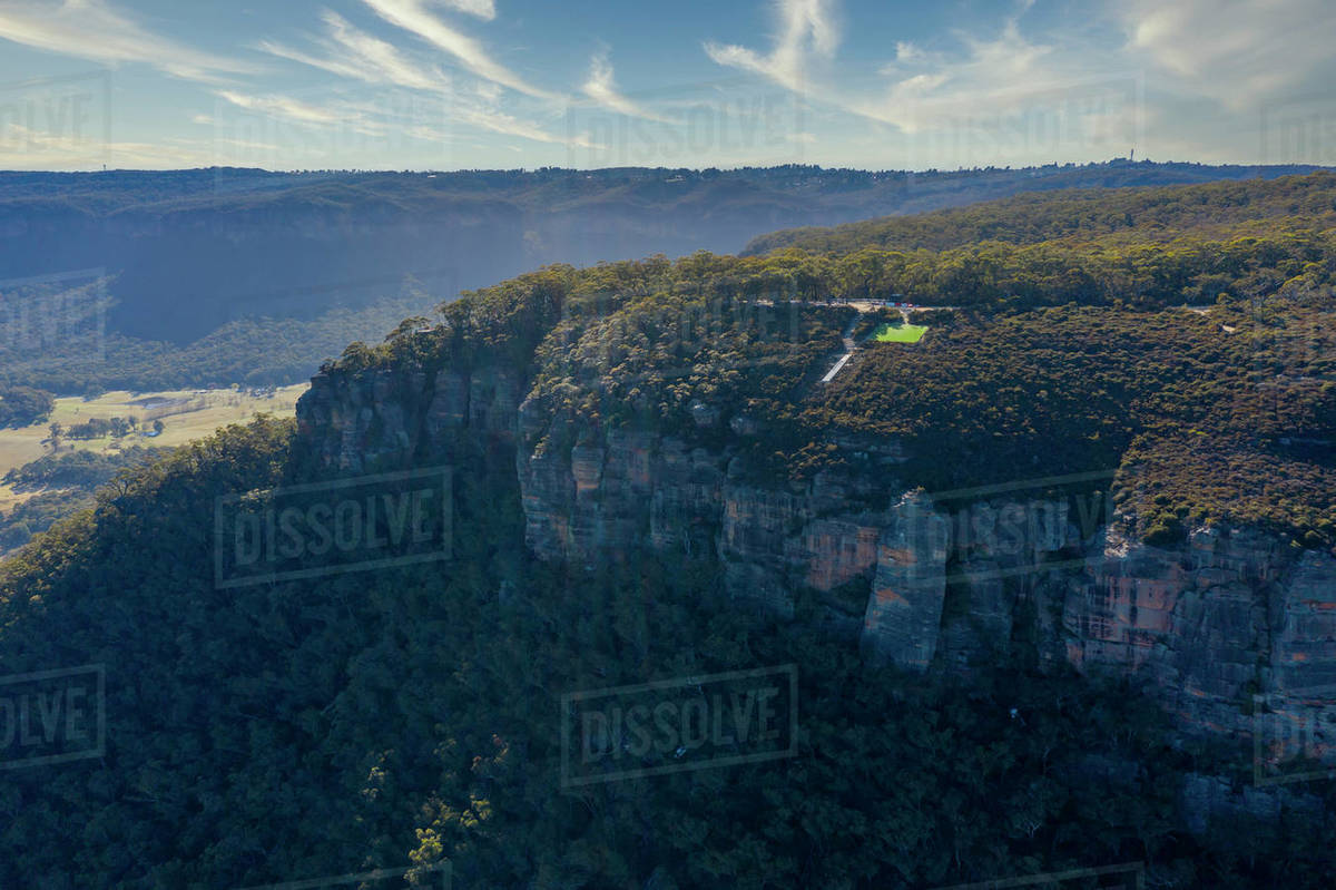 Aerial view of a Hang Glider launch pad in The Blue Mountains in New
