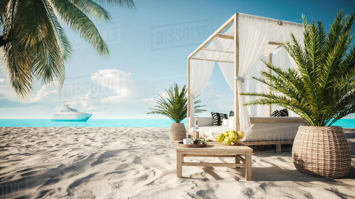 Beach Lounge bed on the beach Stock Photo Dissolve