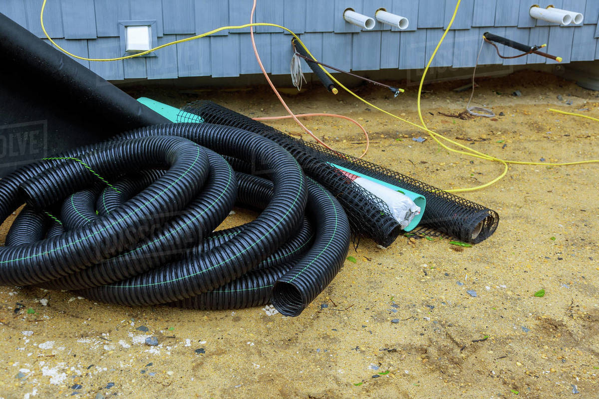 The drainage pipes system of laying underground utilities from black PVC sewer pipes of supply