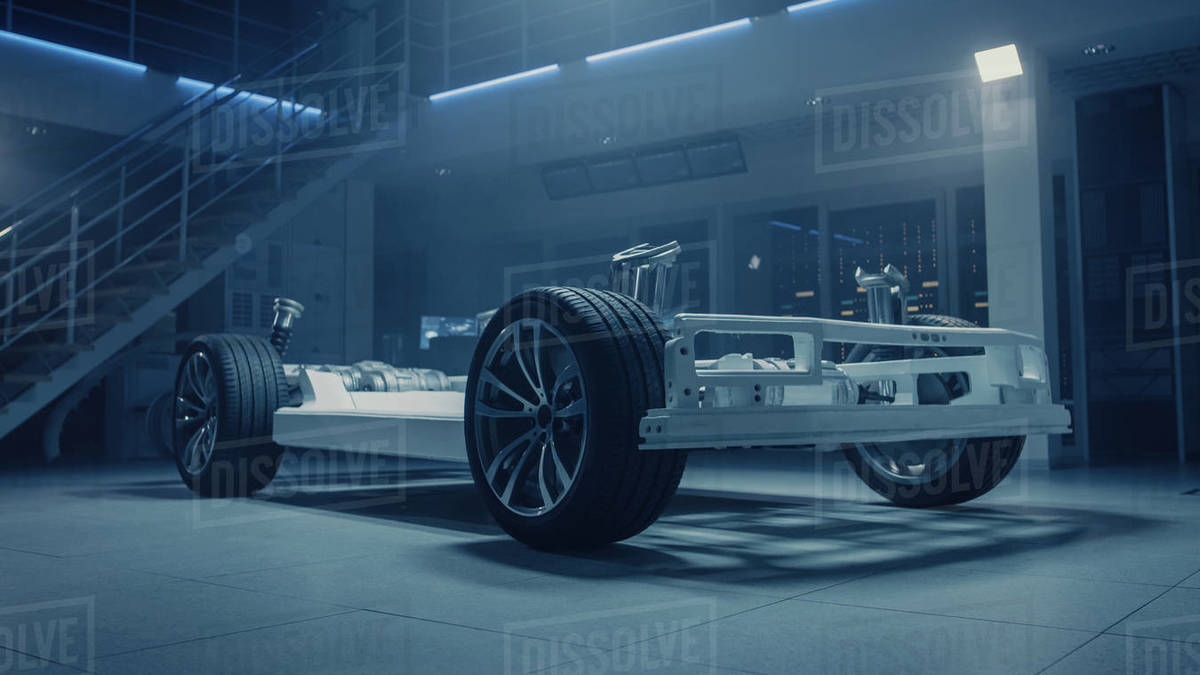 Concept of Authentic Electric Car Platform Chassis Prototype Standing