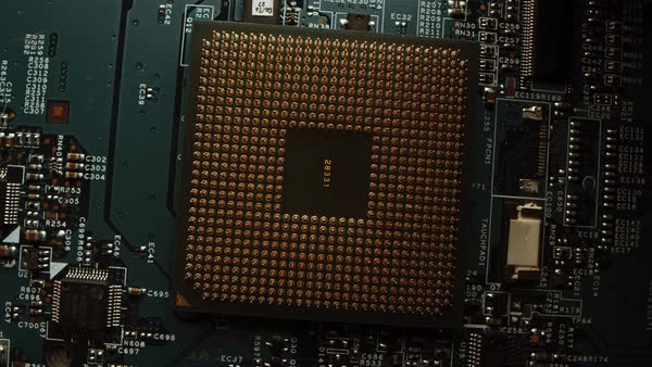 Focus on a CPU Processor Socket. Printed Circuit Board / Computer ...