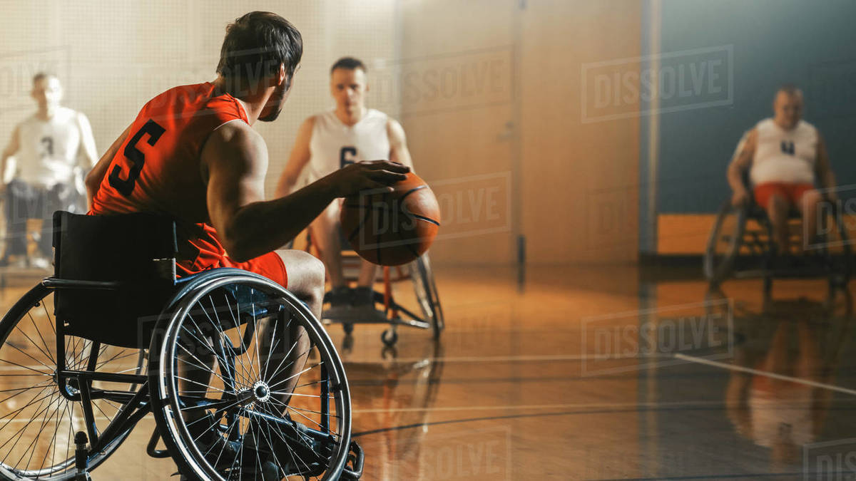 Wheelchair Basketball Game Court Active Professional Player Dribbling