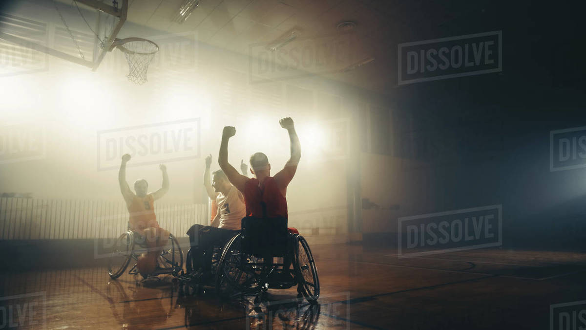 Wheelchair Basketball Game Professional Players Competing, Shooting