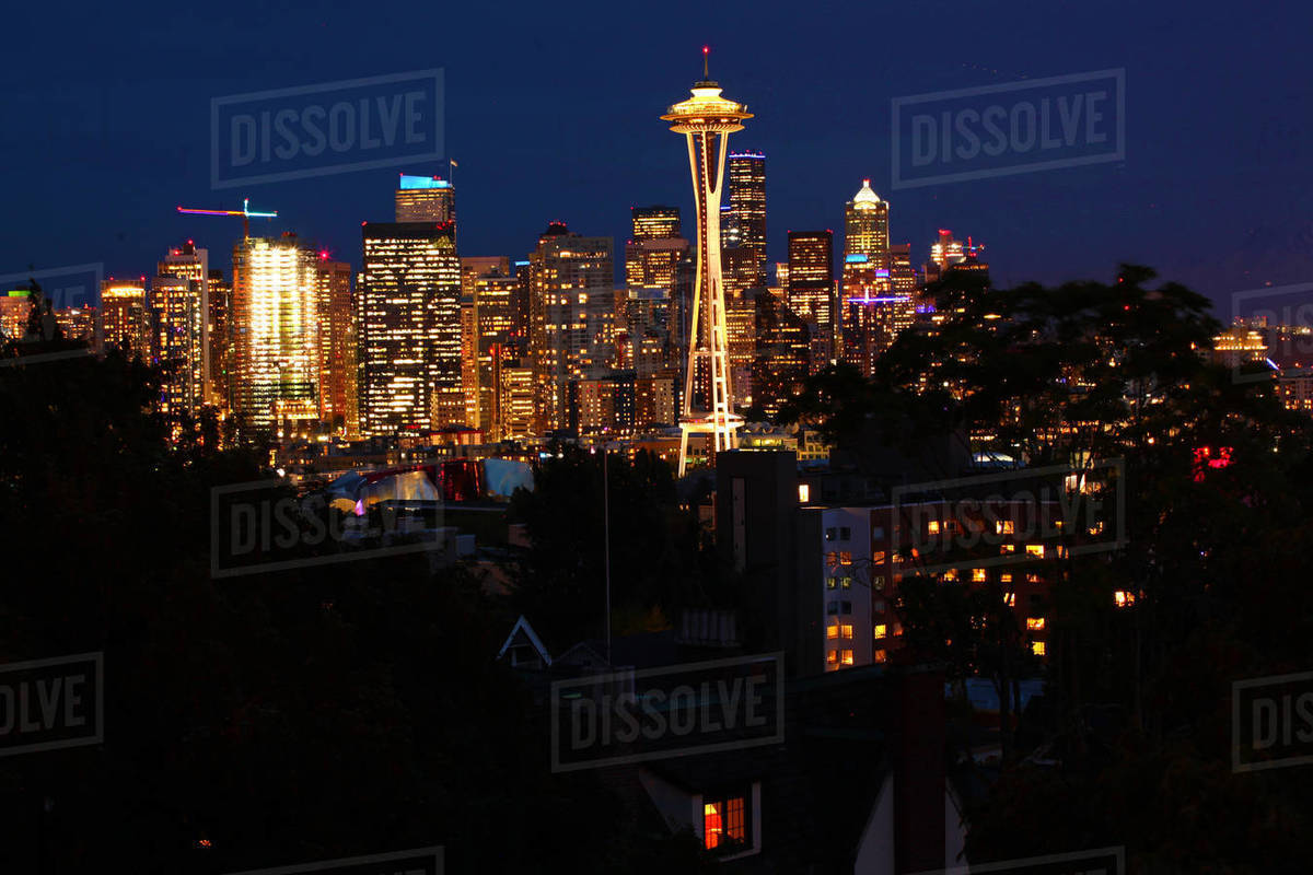 The Seattle, Washington skyline at night - Royalty-free Stock Photo ...