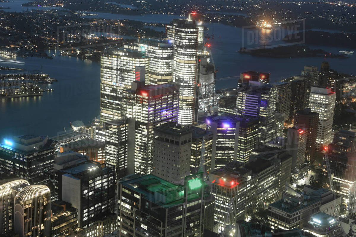 Aerial of Sydney, Australia skyline at night Royalty-free stock photo