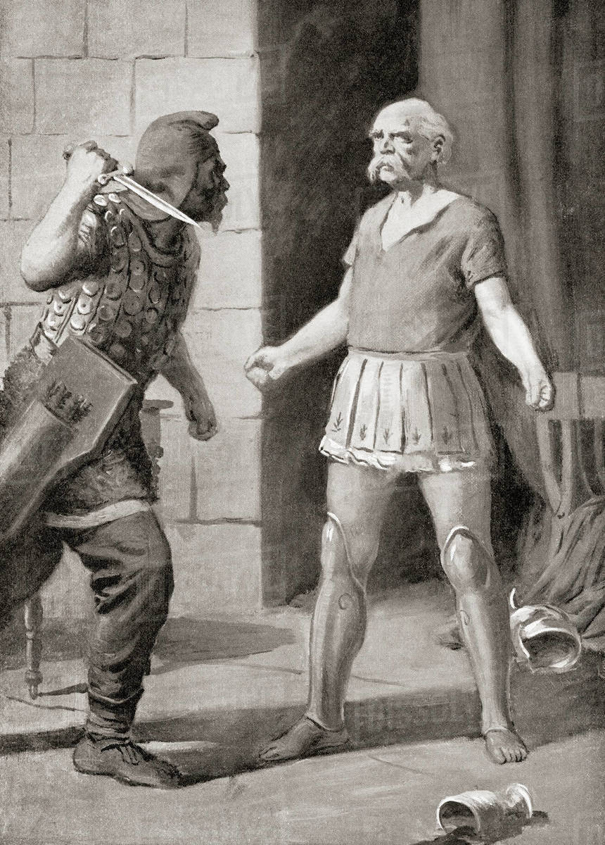 Mithridates VI of Pontus allegedly attempted suicide by poison, this failed however because of his immunity to the poison, so he requested his Gaulish bodyguard and friend, Bituitus, to kill him by the sword. Mithridates VI or Mithradates VI,135–63 BC, aka Mithradates the Great or Eupator Dionysius. King of Pontus and Armenia Minor. From Hutchinson's History of the Nations, published 1915. Rights-managed stock photo