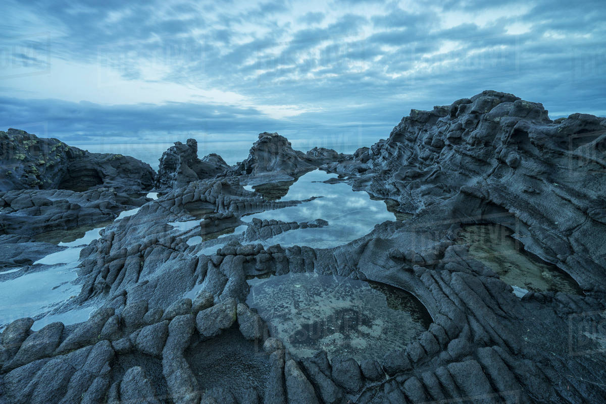 The volcanic bedrock near Tow Hill at dawn, Naikoon Provincial Park, Haida Gwaii; Masset