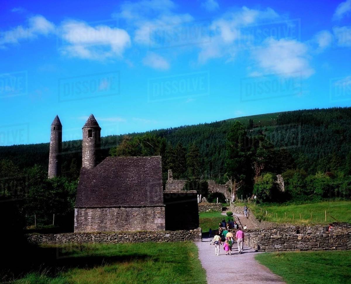 Glendalough, Co Wicklow, Ireland; Round Tower And Chapel At Saint Kevin