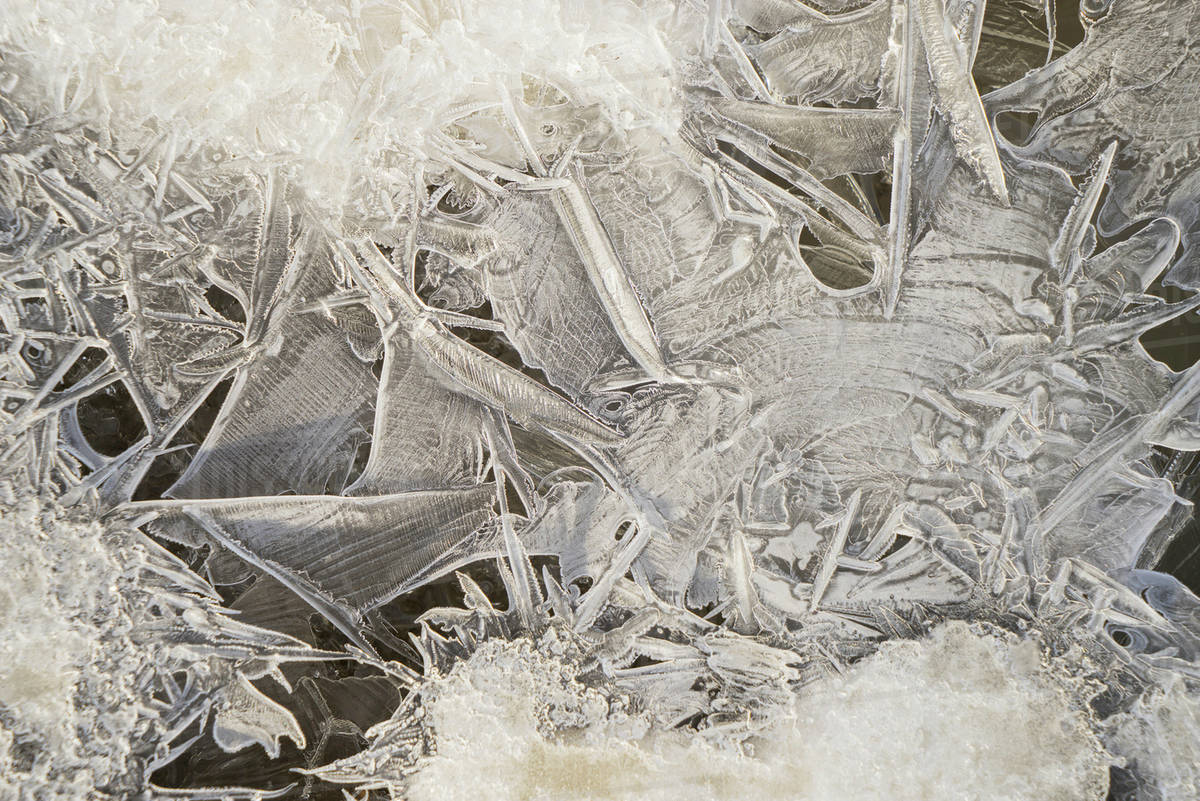 Brittle ice forming along the banks of the Porcupine river during a