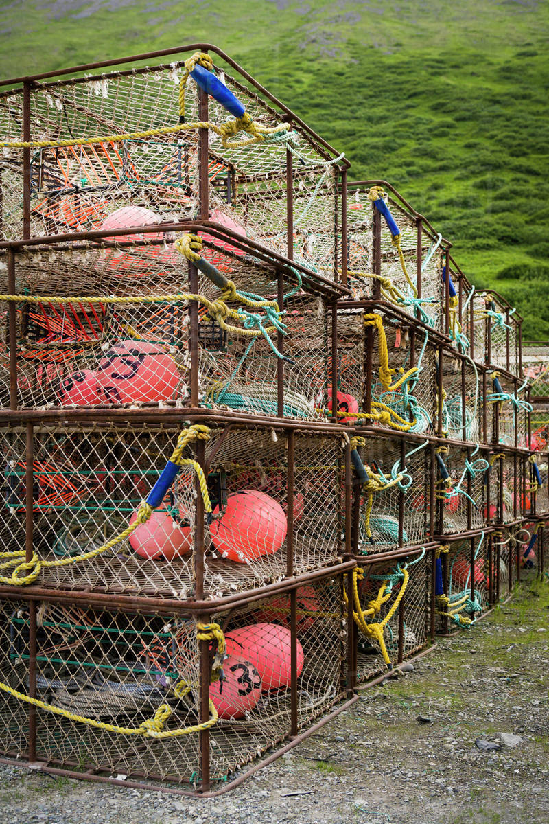 Commercial Crab Fishing Pots Stored At The Port Of King Cove, Alaska Peninsula; Southwest Alaska