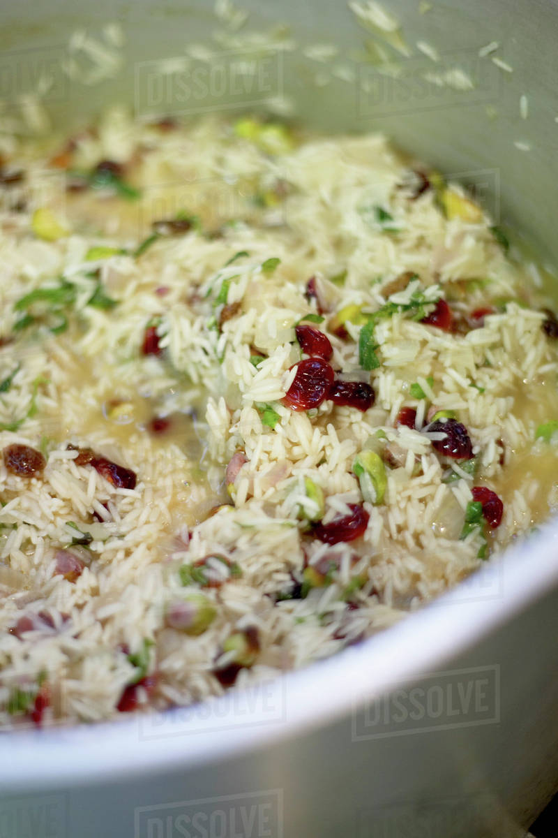 Pot Of Cranberry Rice Pilaf Stock Photo Dissolve