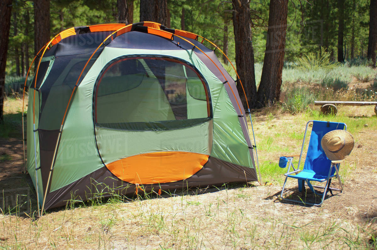 Campsite With Tent And Chair; Sierraville, California, United States of America Royalty-free stock photo