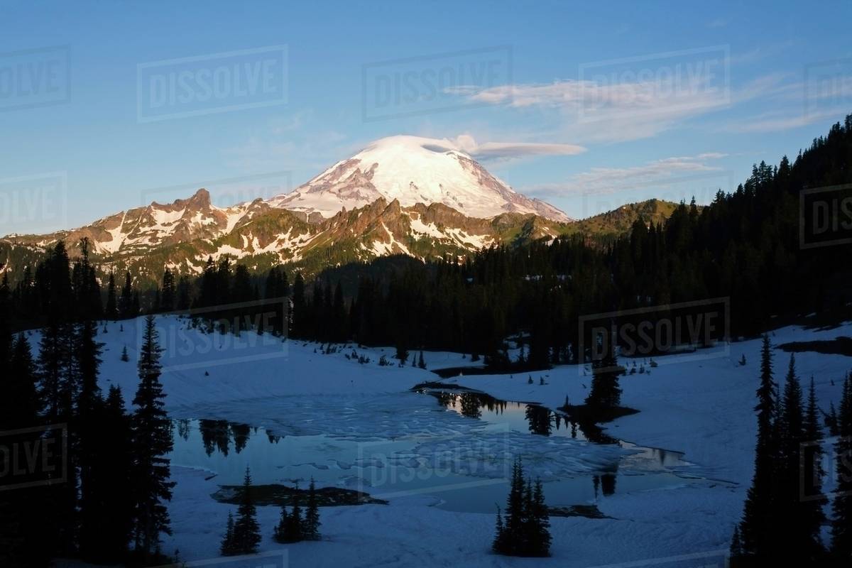 Washington United States Of America Sunrise On Mount Rainier And 