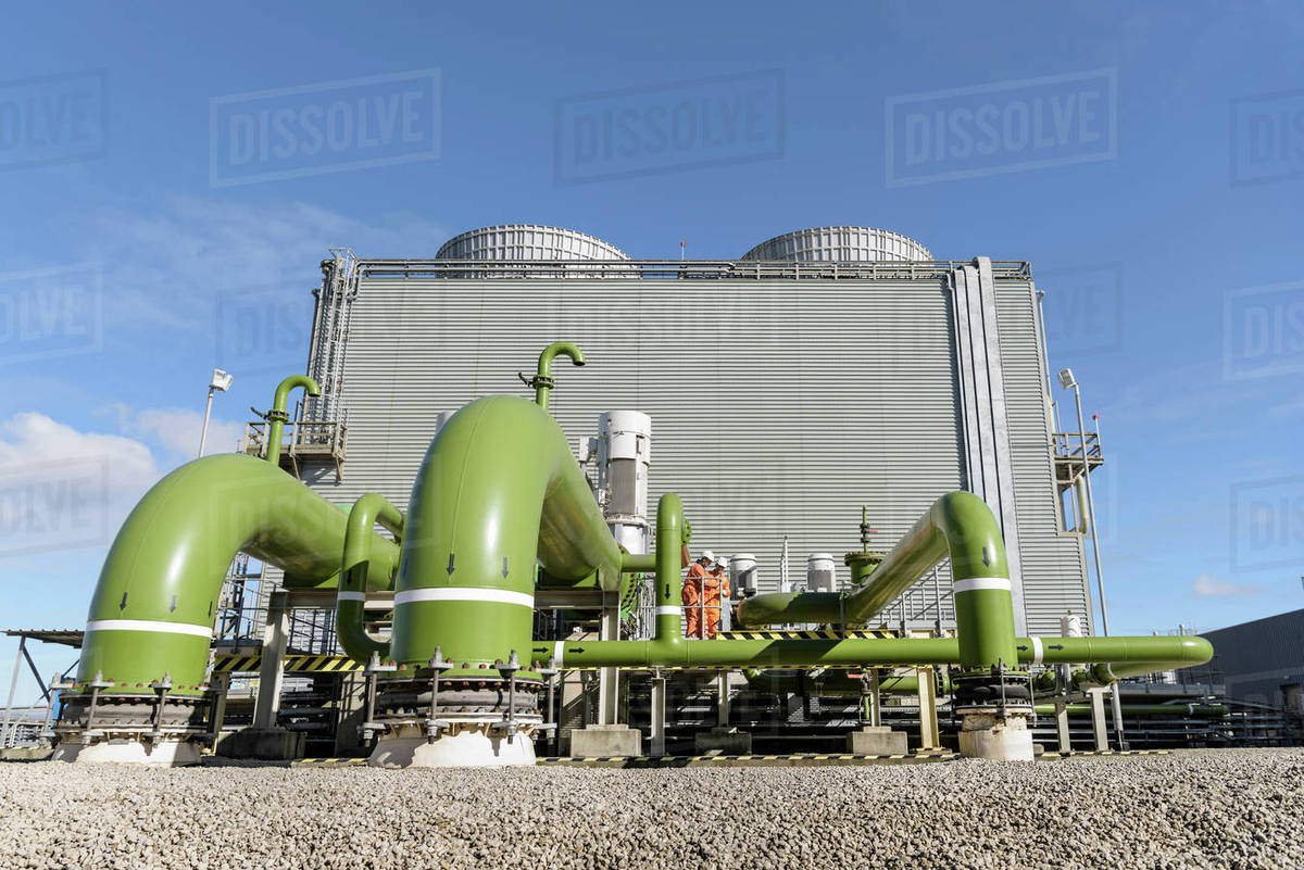 Coolant pipes at gasfired power station Stock Photo Dissolve