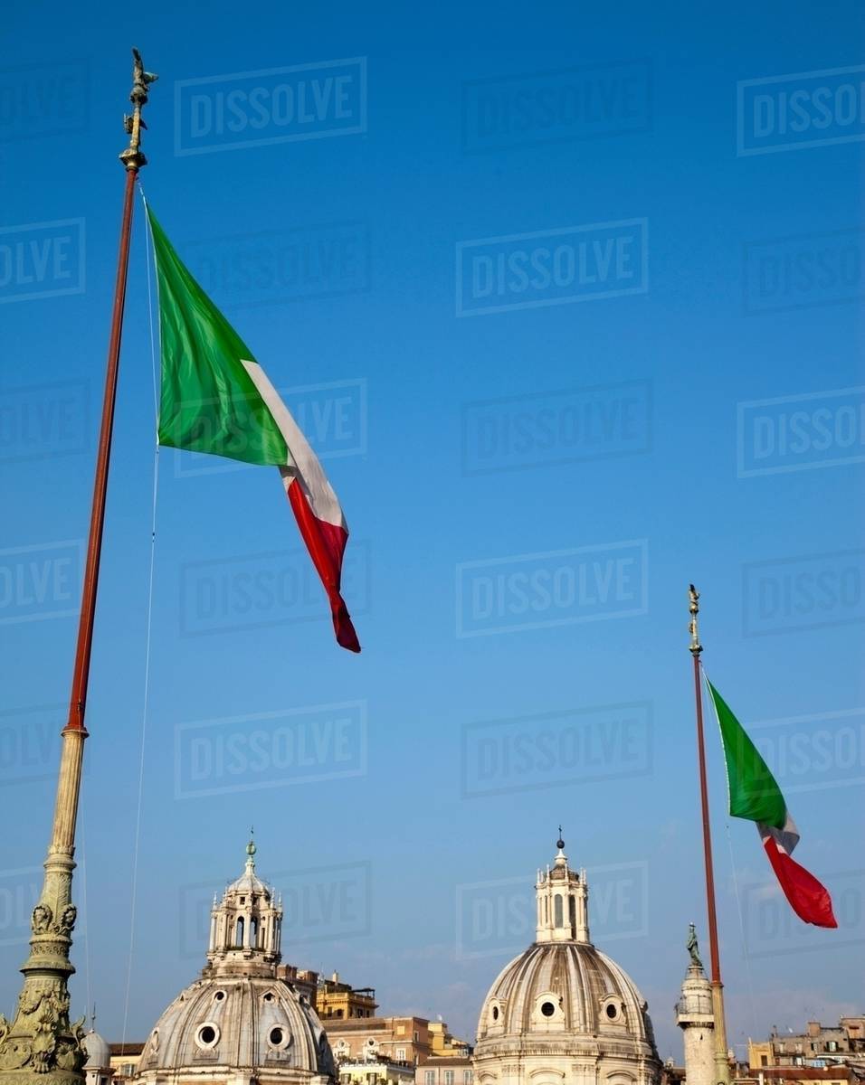 Italian flags and ornate domes Stock Photo Dissolve