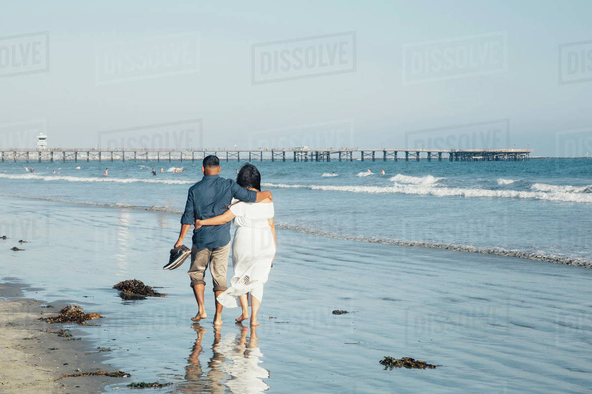 Walking Along Beach Barefoot Rear View Seal Walking Along Beach Barefoot Rear View Seal California Usa
