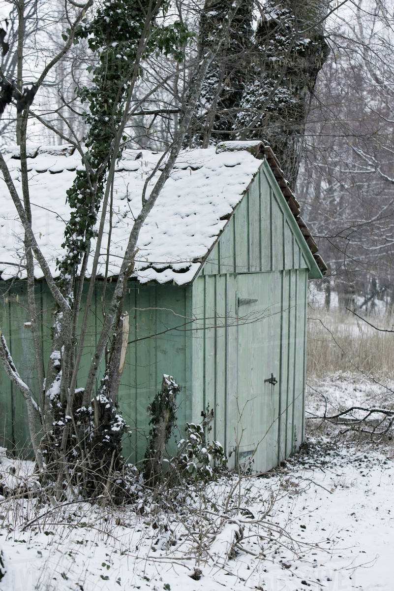 Shed covered in snow Stock Photo Dissolve